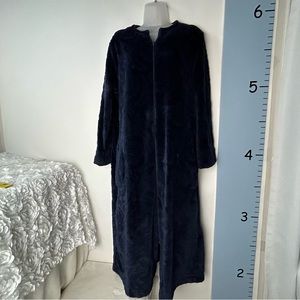 Miss Elaine Dark Blue 3D Pattern Plush Robe Small